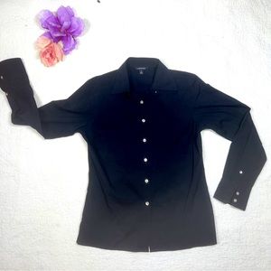 Land's End Women's Blue Button Down Dress Shirt Blouse; 4